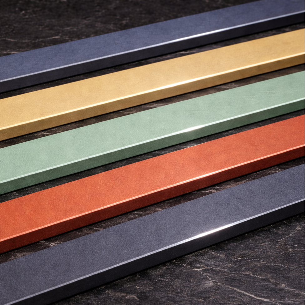 Powder-coated steel frame colour samples for Sessions terrazzo furniture