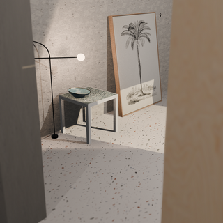 Sessions side table, green frame, white top, tall profile